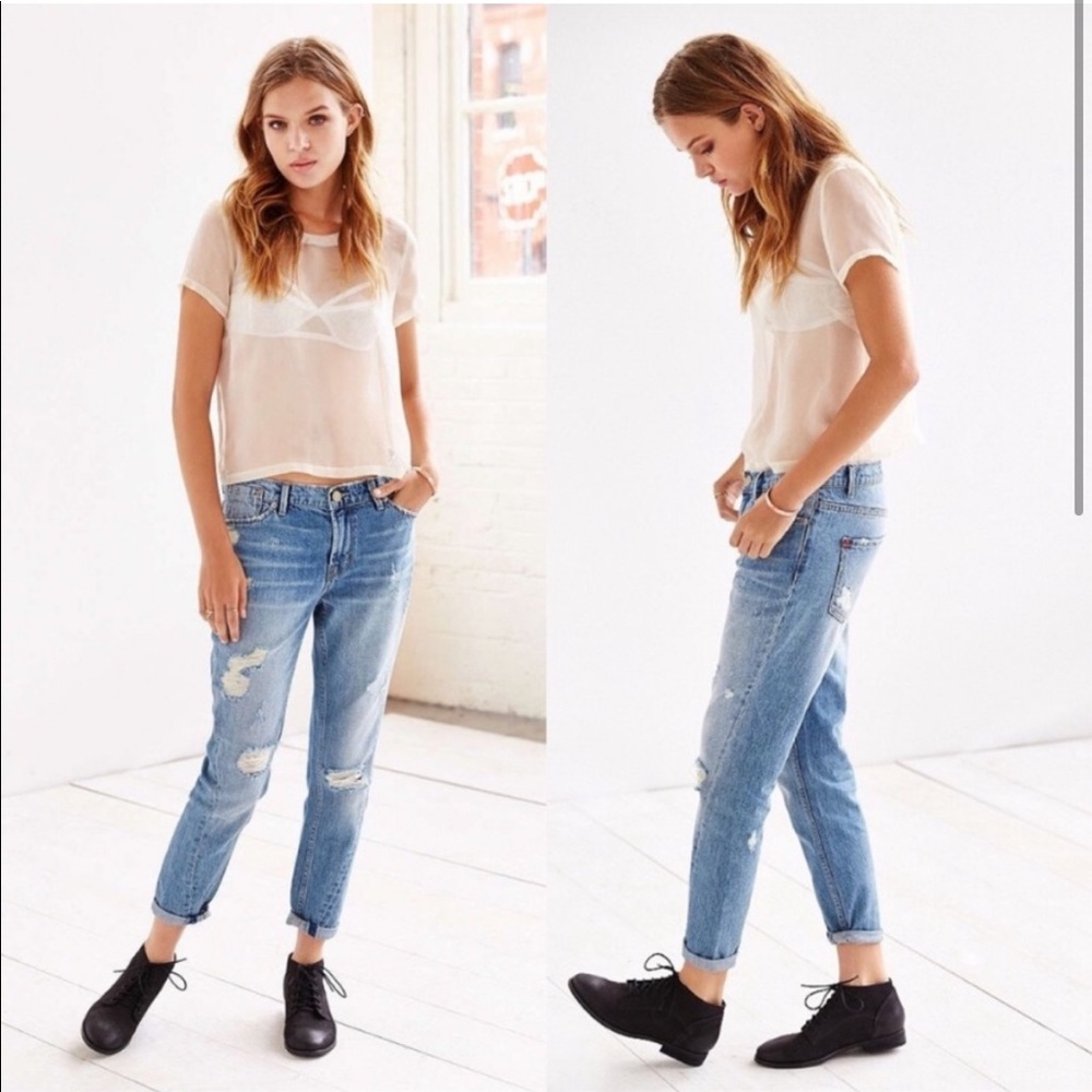 BDG Medium Wash Distressed High Rise Slim Boyfriend Jeans